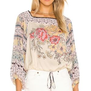 Free People Blue Nile Ivory Combo Drawstring Top